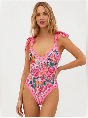 Beach Riot Pink Akira Floral Tie-Shoulder One-Piece Swimsuit NWT Size M